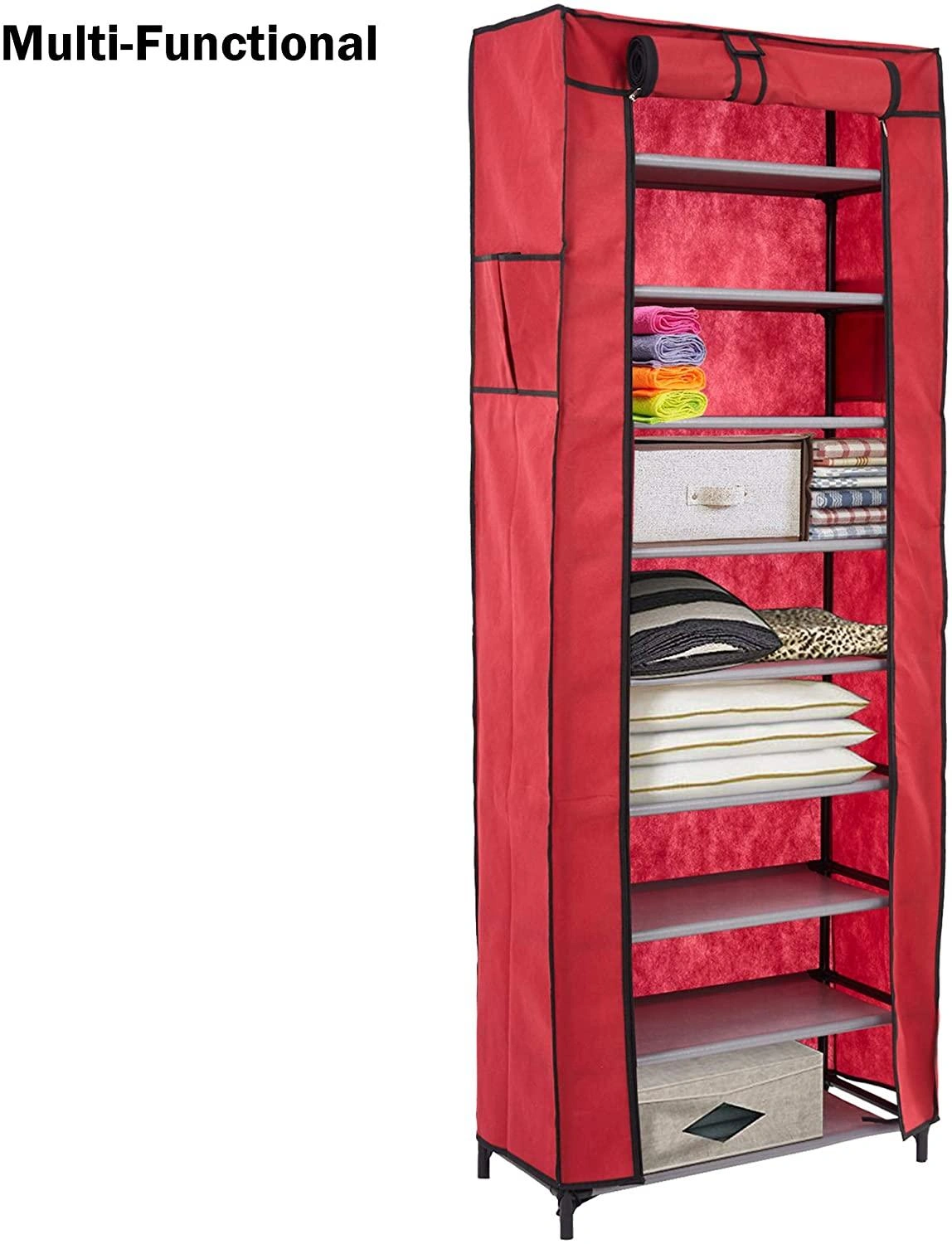 Stylish Shoe Storage: 10-Tier Dustproof Cabinet – Red Perfection!