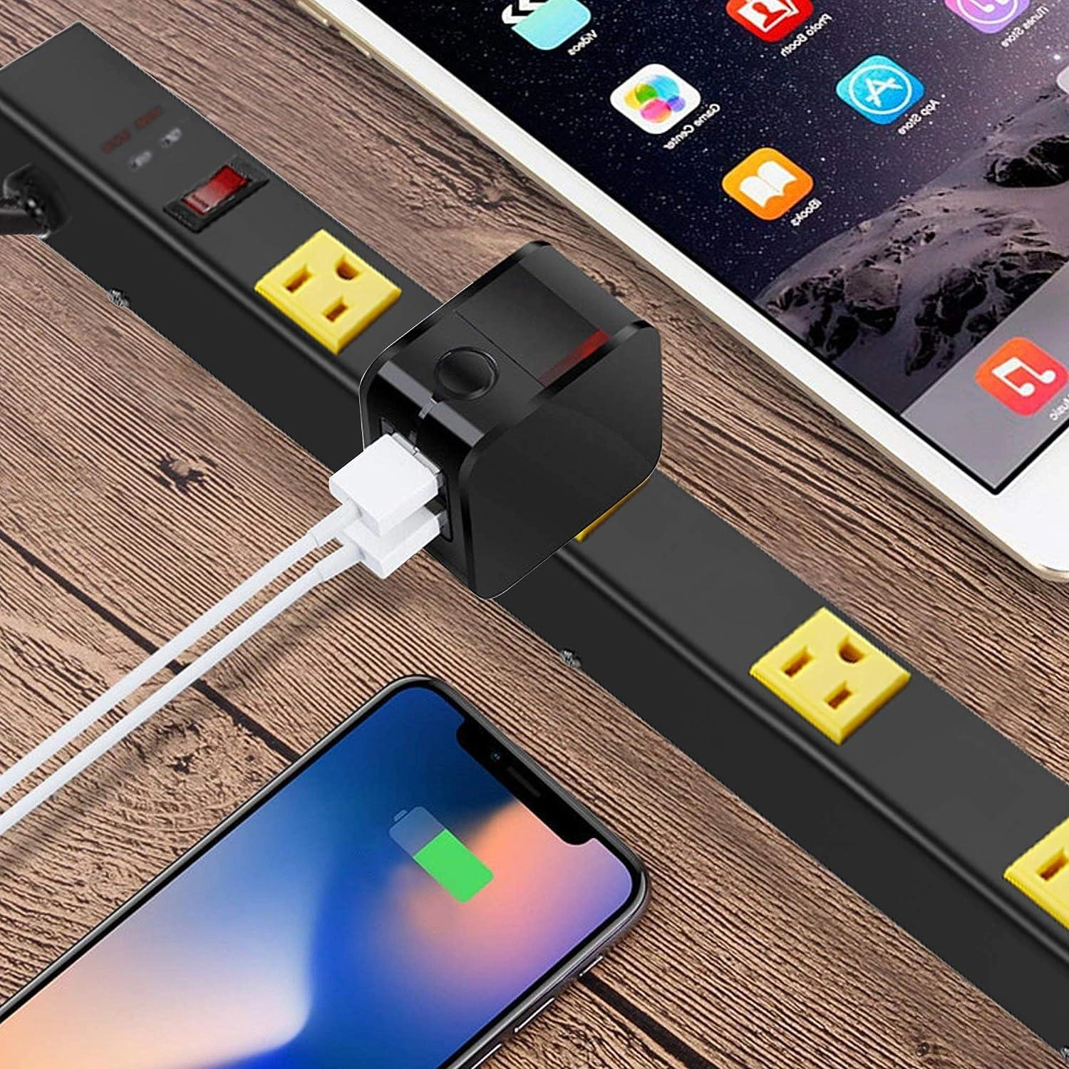 Power Surge Strip Wall Mount Black Heavy Duty Outlet Extender